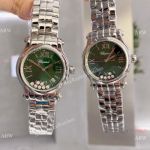 Replica Chopard Couple Watch Happy Sport Olive Green Dial Silver Case